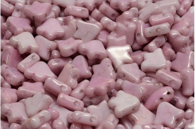 2穴フラットチューリップベルビーズ、ホワイトオパールラスターリラ(02020-14494)、ガラス、チェコ共和国