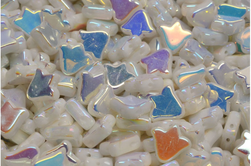 2 孔扁平郁金香钟珠,白色蛋白石 Ab 全(2X 侧)(02020-28703),玻璃,捷克共和国