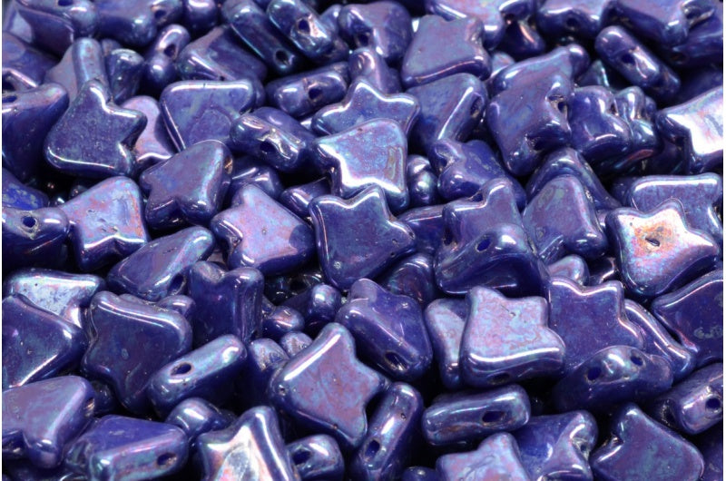 2穴フラットチューリップベルビーズ、不透明ブルーネビュラ(33050-15001)、ガラス、チェコ共和国