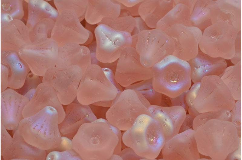 フラワーベルビーズ、透明ピンクマットAB(70110-84100-28701)、ガラス、チェコ共和国
