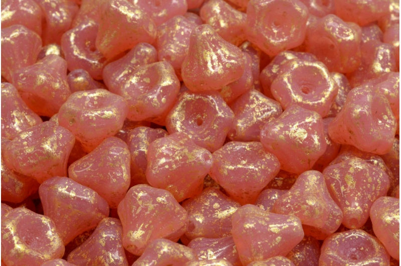 フラワーベルビーズ、オパールピンクゴールドスプラッシュ(71010-94401)、ガラス、チェコ共和国