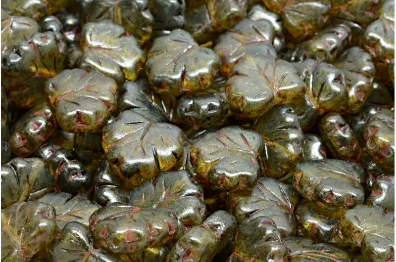 メープルリーフビーズ、クリスタルマットブラウンラスタースポット(00030-84100-65326)、ガラス、チェコ共和国