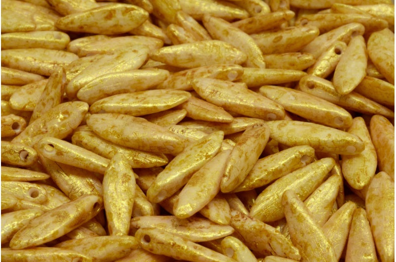 ダガービーズ、ホワイトエッチングゴールドラスタースポット(02010-ETCH-65322)、ガラス、チェコ共和国