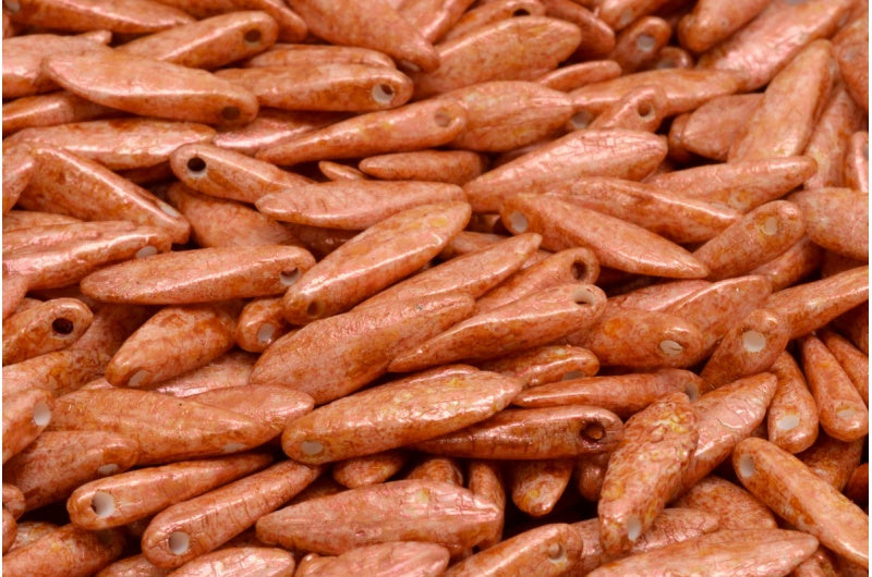 ダガービーズ、白エッチング銅光沢斑点(02010-ETCH-65324)、ガラス、チェコ共和国