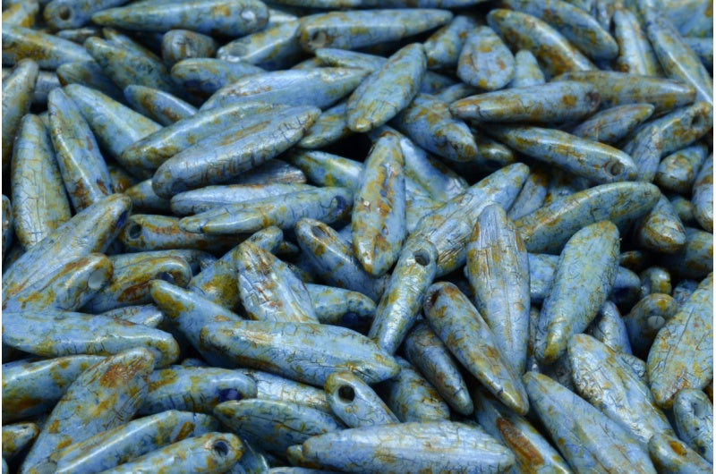 ダガービーズ、ホワイトエッチンググリーンラスタースポット(02010-ETCH-65325)、ガラス、チェコ共和国