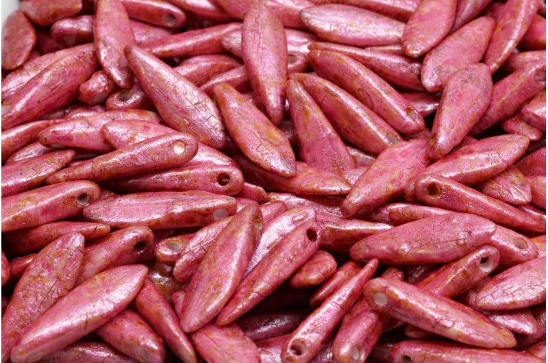 ダガービーズ、ホワイトエッチングローズラスタースポット(02010-ETCH-65327)、ガラス、チェコ共和国