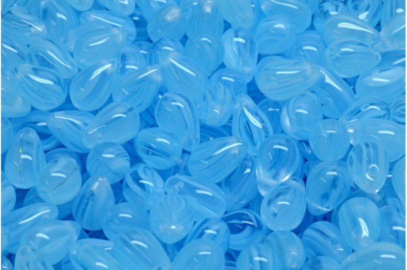 Drop Beads, Light Blue White Delay (65016), Glass, Czech Republic