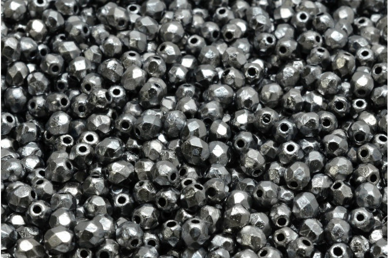 Fire Polished Faceted Beads Round, Black Etched 27400 (23980-ETCH-27400), Bohemia Crystal Glass, Czech Republic
