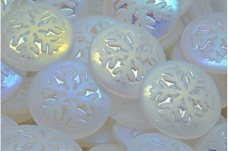 雪花凸圆形珠子，水晶哑光Ab (00030-84100-28701)，玻璃，捷克共和国