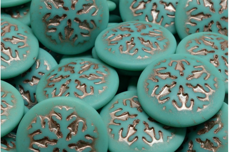 Snowflake Cabochon Beads, Turquoise Matte Copper Lined (63130-84100-54324), Glass, Czech Republic