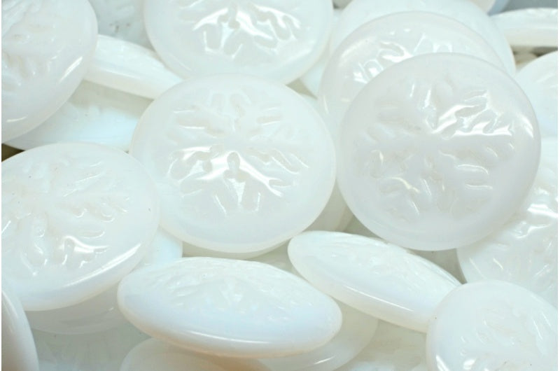 Snowflake Cabochon Beads, White (02010), Glass, Czech Republic