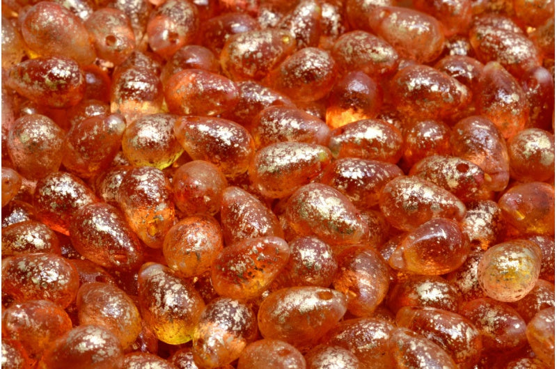 ドロップビーズ、クリスタルエッチング48001ゴールドスプラッシュ(00030-ETCH-48001-94401)、ガラス、チェコ共和国