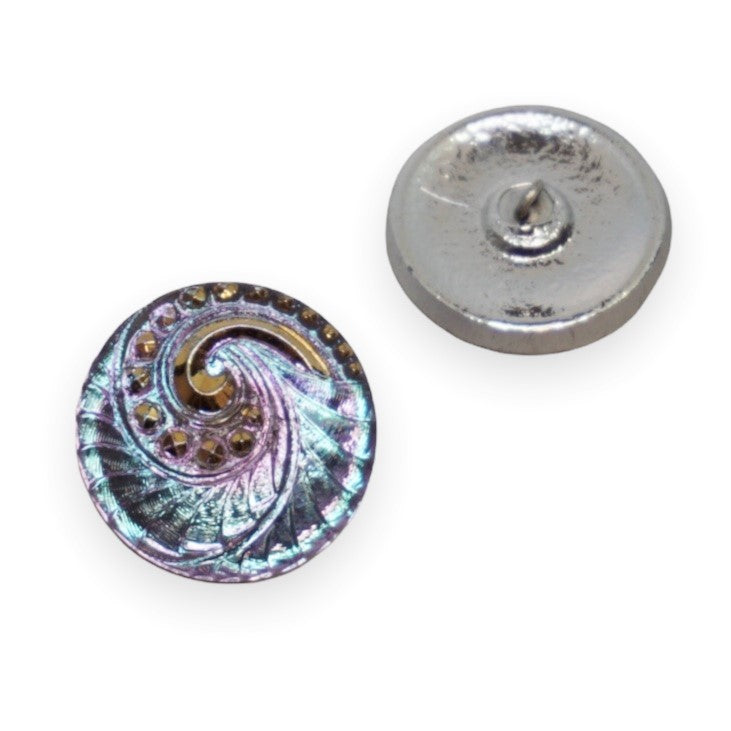 1 pcs Hand Painted Glass Buttons with ornament, size 12 (27 mm), Czech Republic