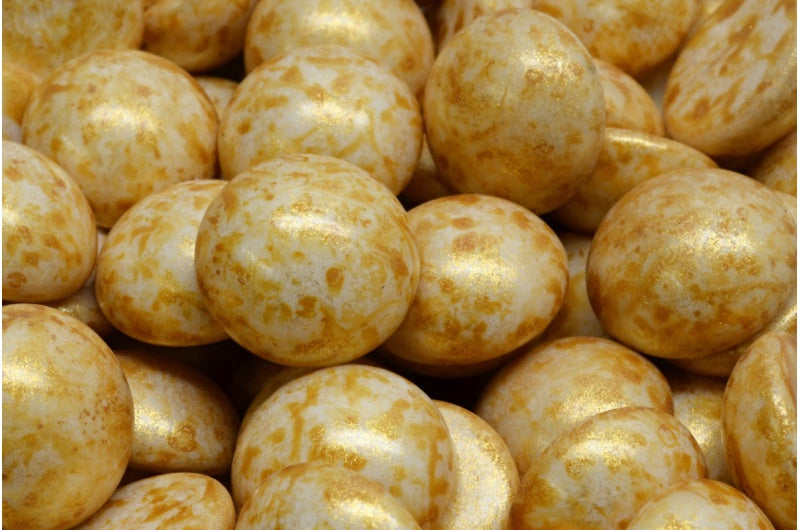 カボションビーズ、ホワイトゴールド光沢スポット(02010-65322)、ガラス、チェコ共和国