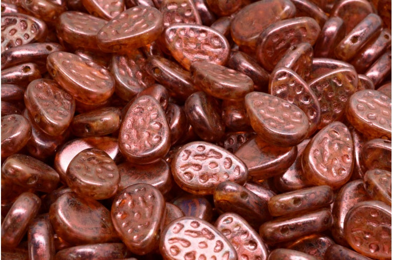 フラットドットティアドロップビーズ、クリスタルマットコッパーラスタースポット(00030-84100-65324)、ガラス、チェコ共和国