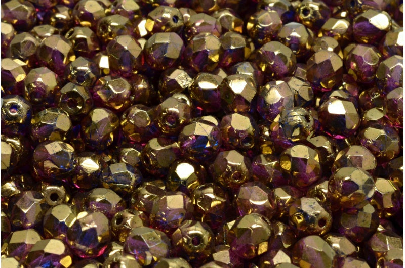 ファセット加工ビーズラウンド、クリスタルピンクブルーラスターバイオレットフルコーティング(00030-PINK-BLUE-14496)、ボヘミアクリスタルガラス、チェコ共和国