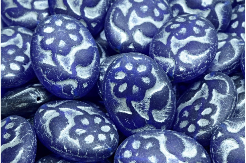 椭圆形花珠,透明蓝色亚光银色内衬 (30080-84100-54301),玻璃,捷克共和国