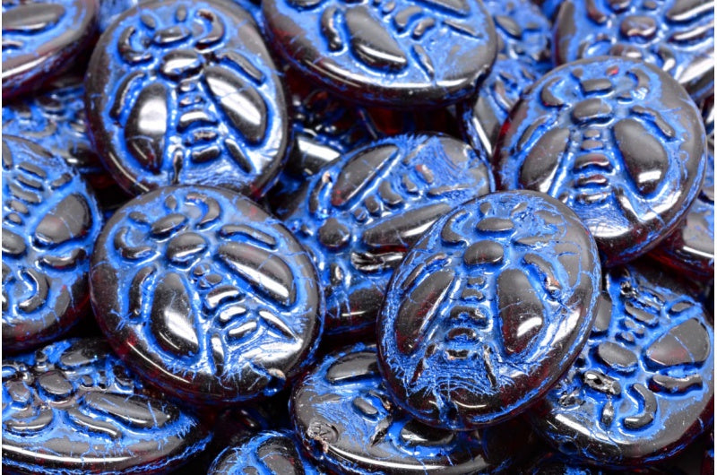 蜜蜂珠,透明红蓝内衬 (90100-54309),玻璃,捷克共和国