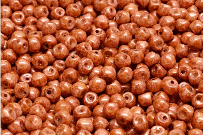 Mushroom Button Beads, White Copper Luster Spotted (02010-65324), Glass, Czech Republic