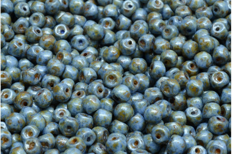 Mushroom Button Beads, White Green Luster Spotted (02010-65325), Glass, Czech Republic