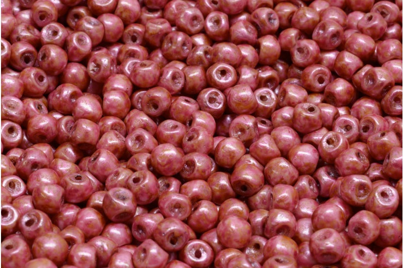 マッシュルームボタンビーズ、ホワイトローズラスタースポット(02010-65327)、ガラス、チェコ共和国