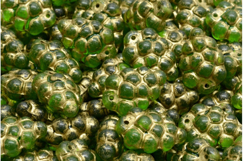 Grape Beads, Transparent Green Gold Lined (50410-54302), Glass, Czech Republic