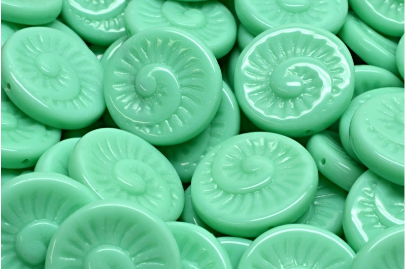 Fossil Shell Beads, Opaque Green (53110), Glass, Czech Republic