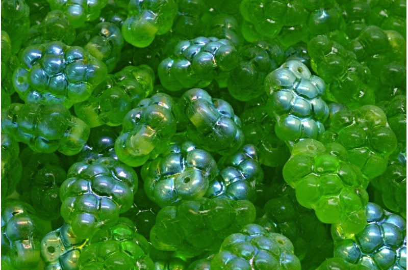 グレープビーズ、透明グリーンAb(50410-28701)、ガラス、チェコ共和国