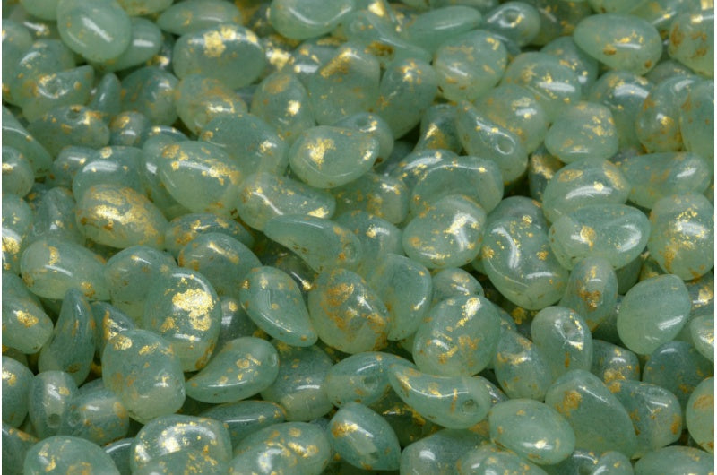 郁金香花瓣珠,水晶 20015 金色飞溅 (00030-20015-94401),玻璃,捷克共和国