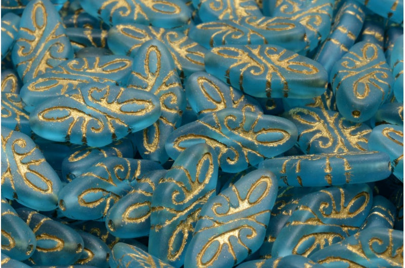 Arabesque 珠子,透明水色哑光金色内衬 (60020-84100-54302),玻璃,捷克共和国