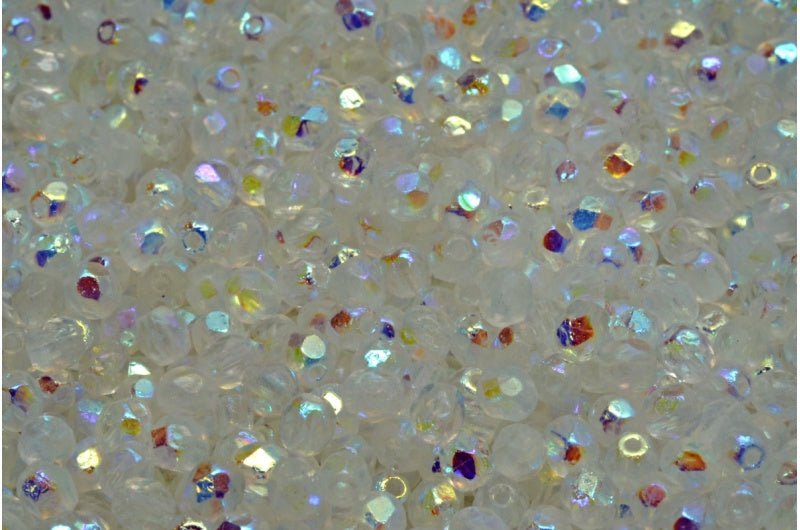 Fire Polished Faceted Beads Round, Crystal Etched Ab Full (2X Side) (00030-ETCH-28703), Bohemia Crystal Glass, Czech Republic