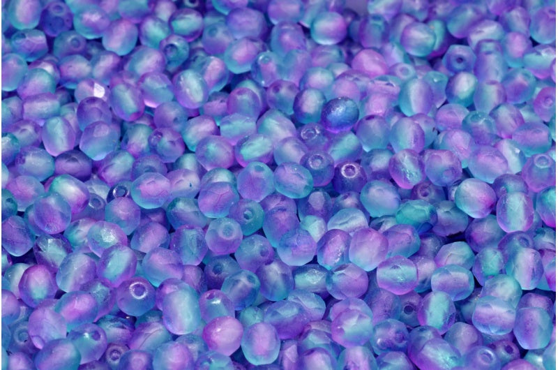 ファセット加工ビーズラウンド、クリスタルマットブルーバイオレット(00030-84100-48023)、ボヘミアクリスタルガラス、チェコ共和国