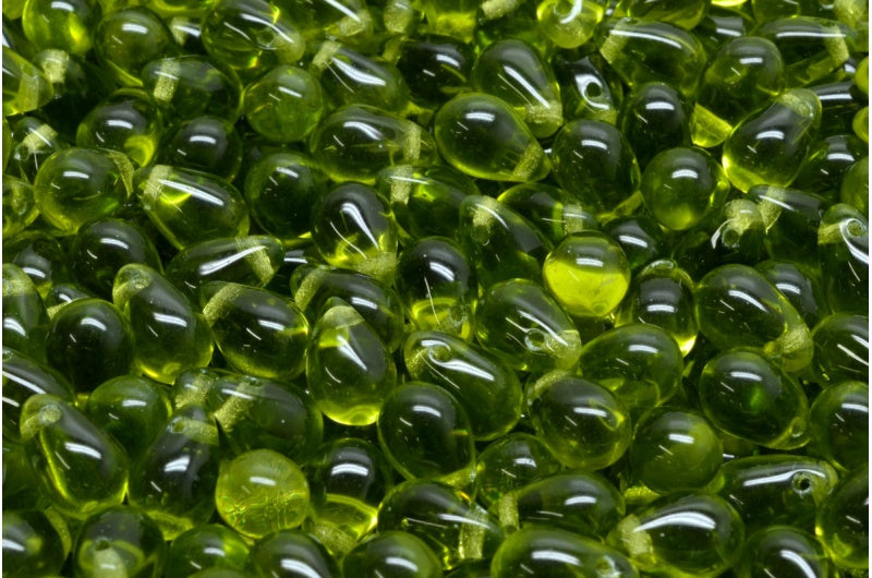 ドロップビーズ、透明グリーン(50230)、ガラス、チェコ共和国