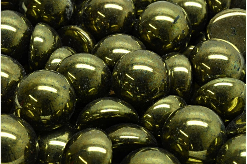 カボションビーズ、ブラックラスターレッドフルコーティング(23980-14495)、ガラス、チェコ共和国