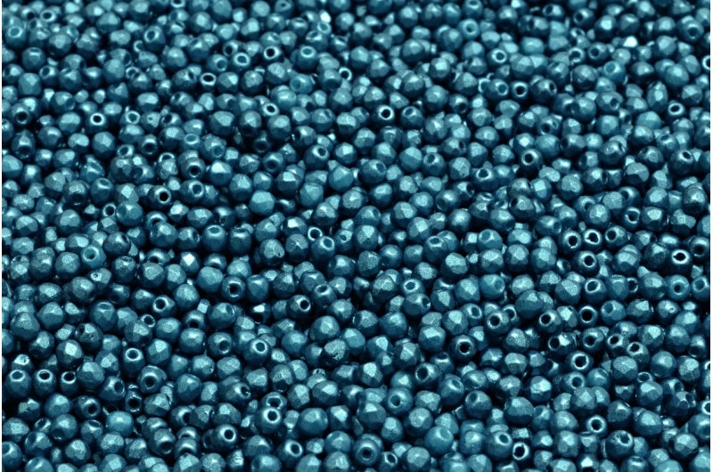 ファセット加工ラウンドビーズ、チョークホワイトペトロール(03000-25033)、ボヘミアクリスタルガラス、チェコ共和国