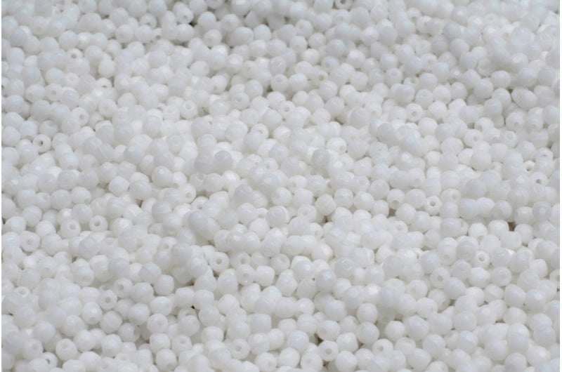 Fire Polished Faceted Beads Round, Chalk White Matte (03000-84110), Bohemia Crystal Glass, Czech Republic