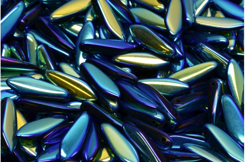 ダガービーズ、ブラックアブフル(2Xサイド)(23980-28703)、ガラス、チェコ共和国