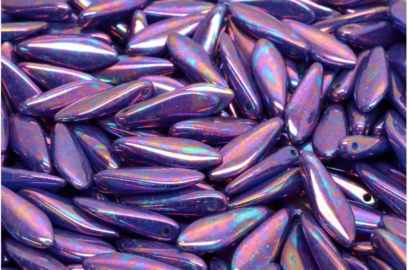 Dagger Beads, Opal Blue Vega Iris (31010-15781), Glass, Czech Republic