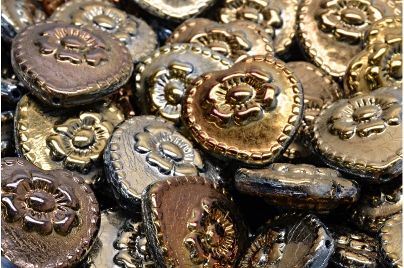 ハートビーズ(バラ付き)、ブラック 22603 (23980-22603)、ガラス、チェコ共和国