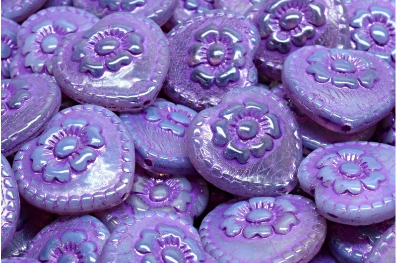 Heart Beads With Rose, 21010 54326 (21010-54326), Glass, Czech Republic