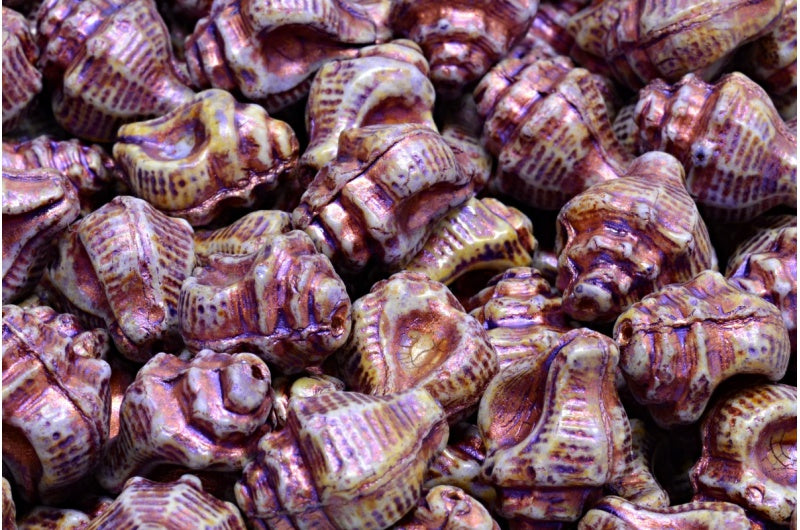 Murex Shell Beads, White 65328 Copper Lined (02010-65328-54319), Glass, Czech Republic