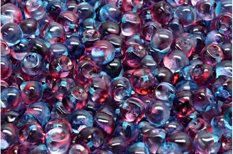 Mushroom Button Beads, Crystal Blue-Red Transparent Dyed (00030-48013), Glass, Czech Republic