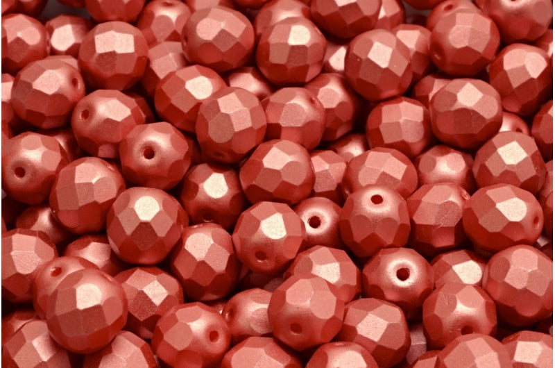 ファセット加工ラウンドビーズ、ホワイトダークコーラル(02010-25010)、ボヘミアクリスタルガラス、チェコ共和国