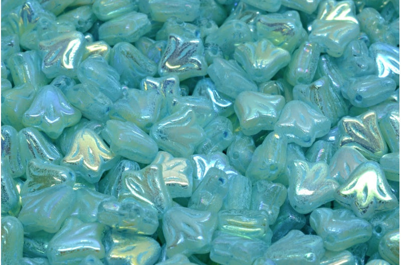 ユリの花ビーズ、R0132 Abフル(2Xサイド)ライトブルーライン(R0132-28703-54308)、ガラス、チェコ共和国