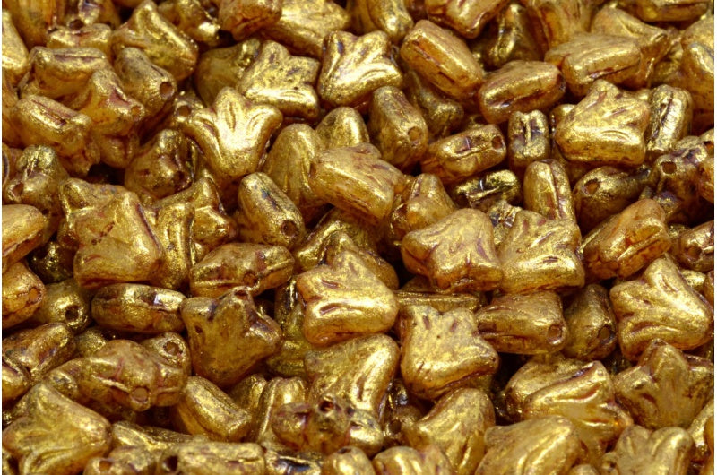 ユリの花ビーズ、R0132 ゴールドラスタースポット(R0132-65322)、ガラス、チェコ共和国