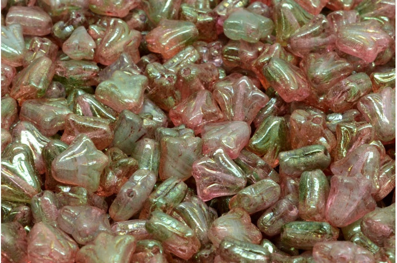 ユリの花ビーズ、R0505 ラスターレッド フルコーティング (R0505-14495)、ガラス、チェコ共和国