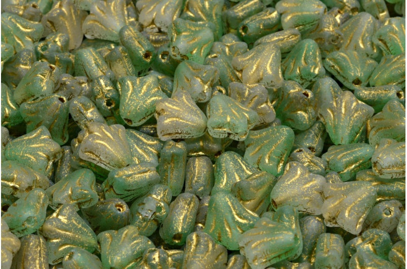 ユリの花ビーズ、R0505 マットゴールドライン(R0505-84100-54302)、ガラス、チェコ共和国