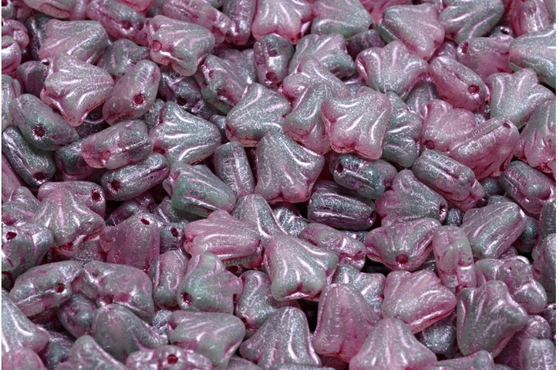 ユリの花ビーズ、R0505 マットピンクライン(R0505-84100-54321)、ガラス、チェコ共和国