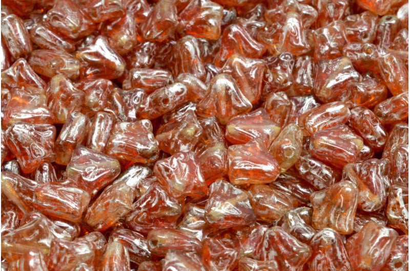 ユリの花のビーズ、オレンジピカソ(R0912-43400)、ガラス、チェコ共和国