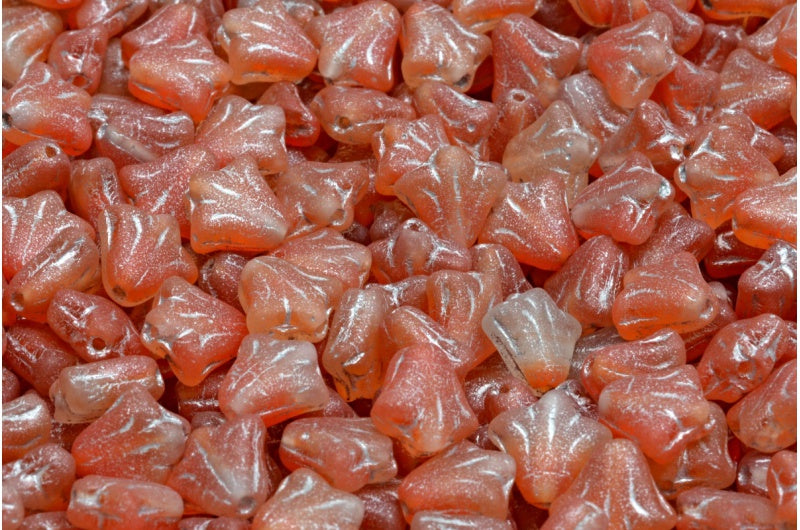 ユリの花ビーズ、オレンジマットシルバーライン(R0912-84100-54301)、ガラス、チェコ共和国